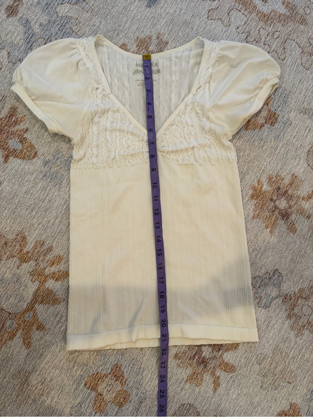 Majora Ivory Ruffle Puff Sleeve Ribbed Top L - Picture 5 of 5
